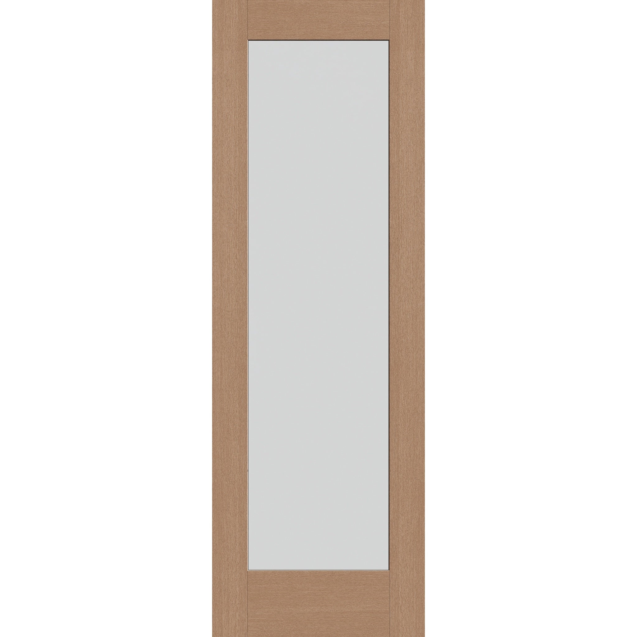 Frost flush glazed fiberglass entry door, full lite, 32" x 96", tan woodgrain finish