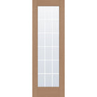 18 light grille flush glazed fiberglass entry door, full lite, 32" x 96", tan woodgrain finish, white grilles between glass