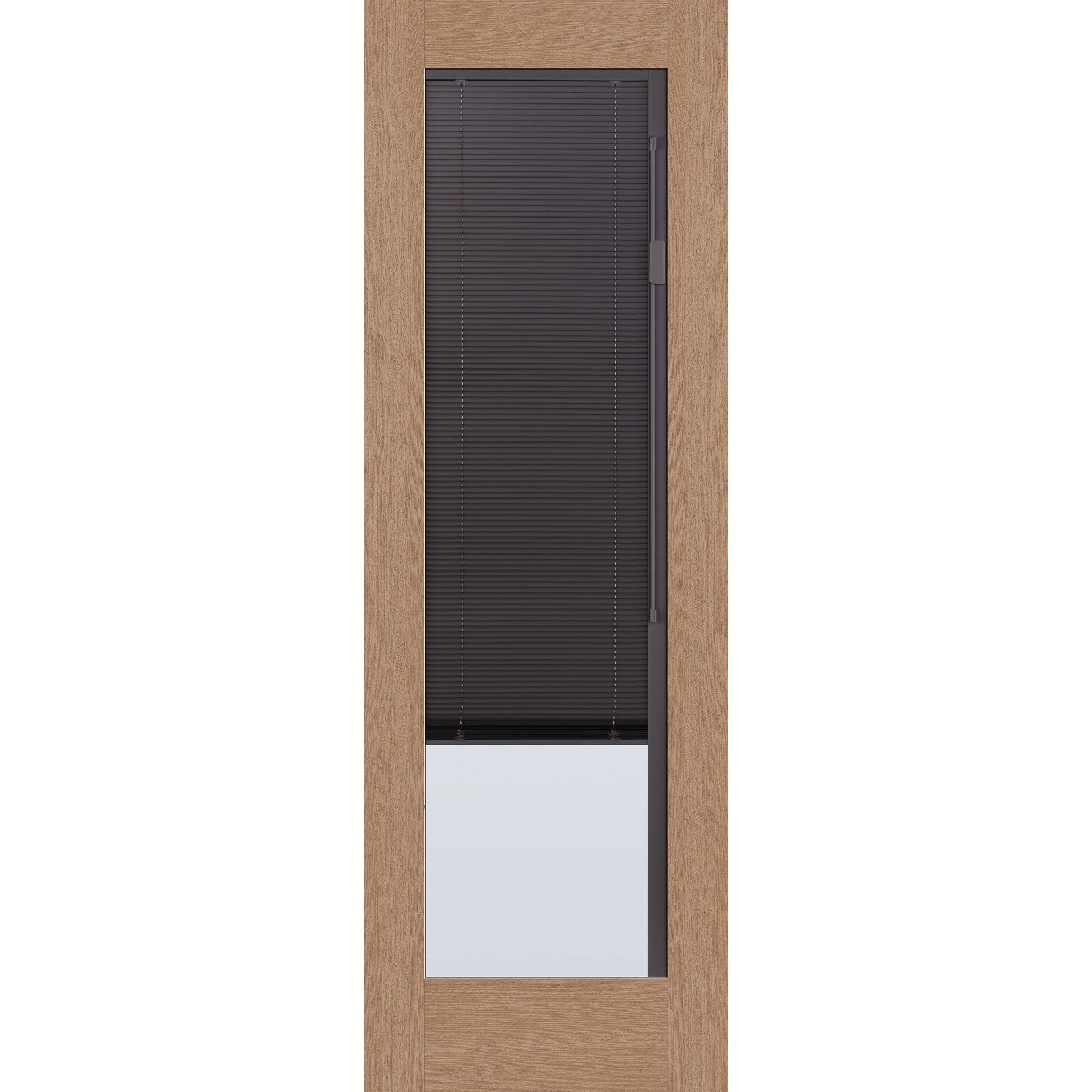 Raise & Lower Blinds flush glazed fiberglass entry door, full lite, 32" x 96", tan woodgrain finish, slate blinds