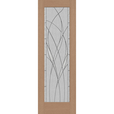 Waterside flush glazed fiberglass entry door, full lite, 32" x 96", tan woodgrain finish, Black Chrome caming