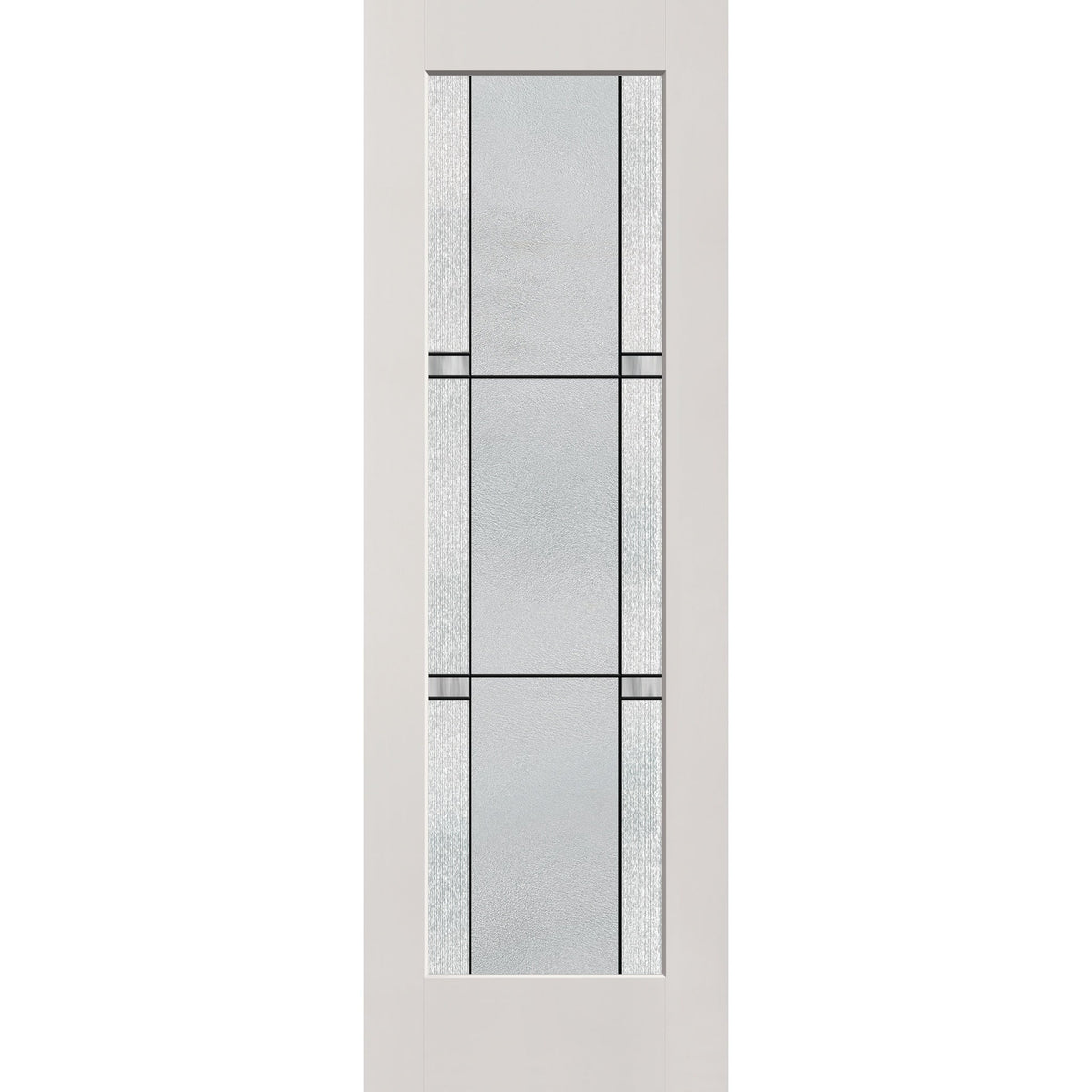 Dexter flush glazed hurricane-rated fiberglass entry door, full lite, 32" x 96", white satin smooth finish, Black Aluminum caming