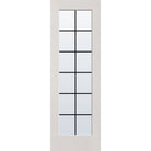 12 light grille flush glazed hurricane-rated fiberglass entry door, full lite, 32" x 96", white satin smooth finish, black grilles between glass