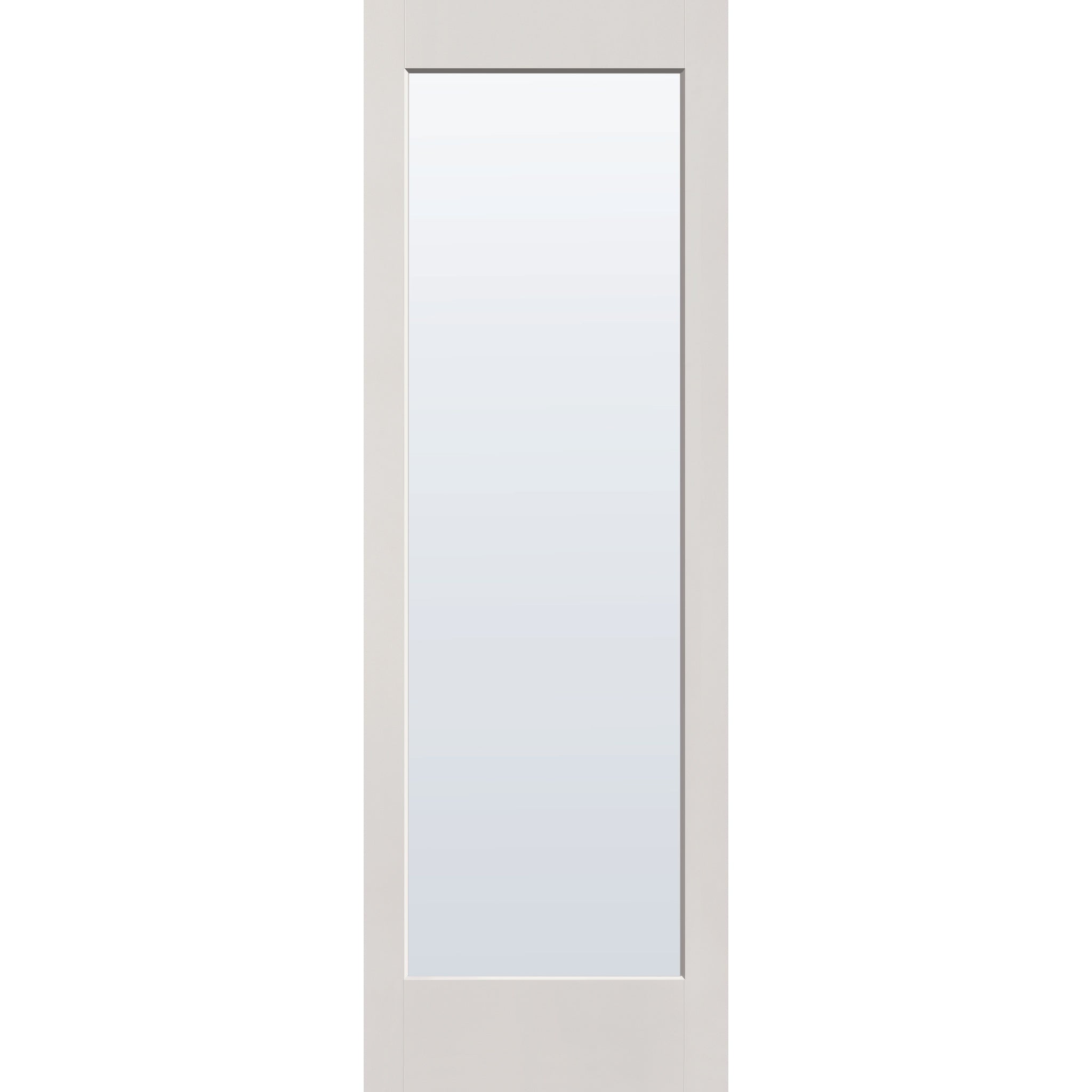 Clear flush glazed fiberglass entry door, full lite, 32" x 96", white satin smooth finish