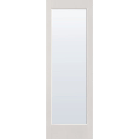 Clear flush glazed fiberglass entry door, full lite, 32" x 96", white satin smooth finish