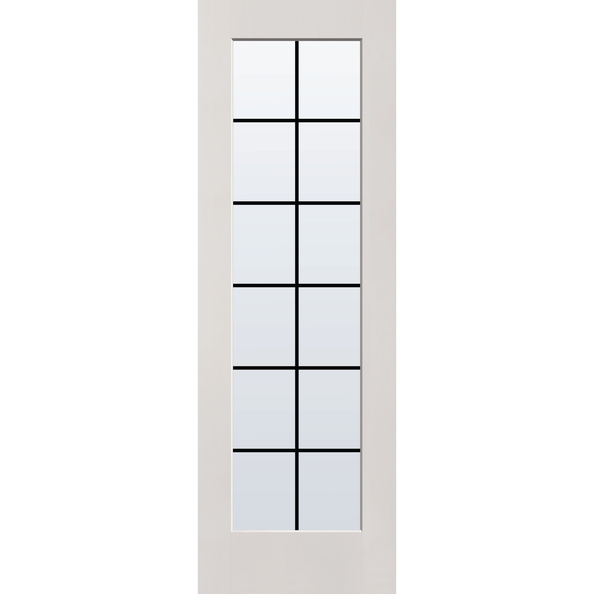 12 light grille flush glazed fiberglass entry door, full lite, 32" x 96", white satin smooth finish, black grilles between glass