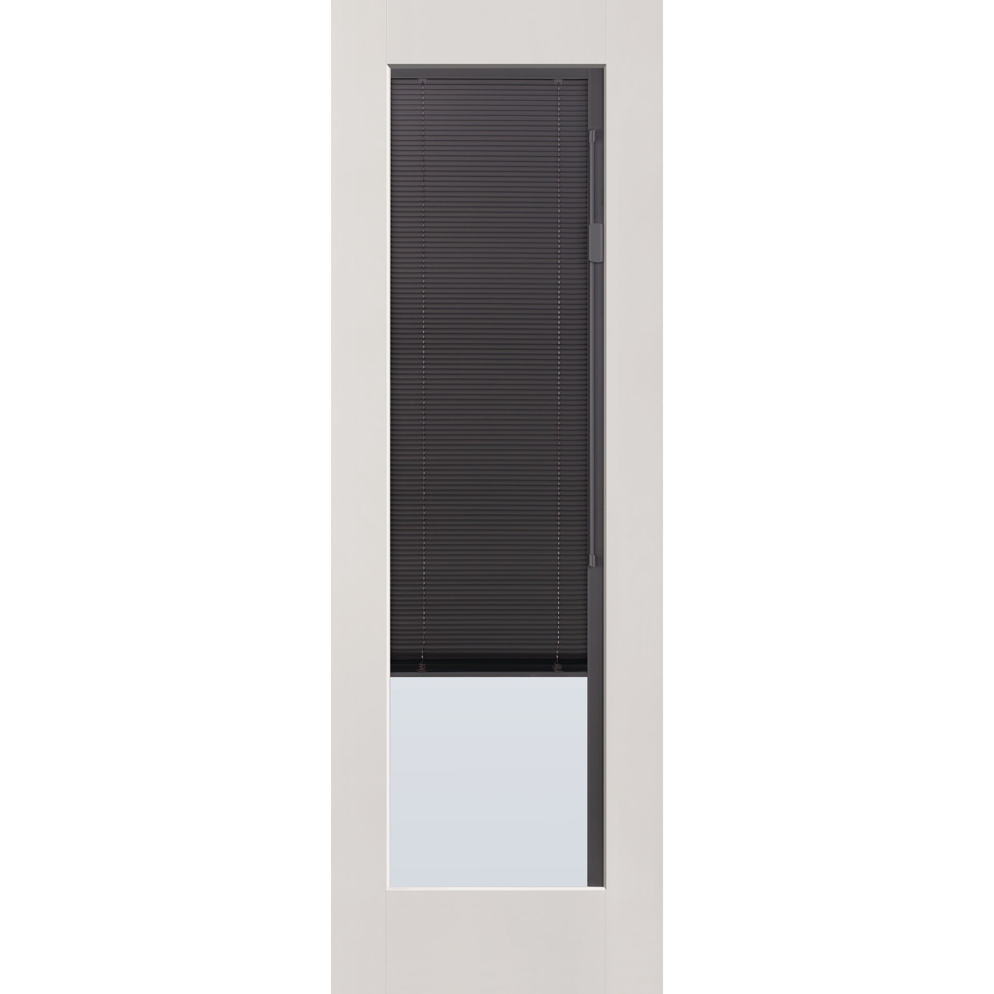 Raise & Lower Blinds flush glazed fiberglass entry door, full lite, 32" x 96", white satin smooth finish, slate blinds