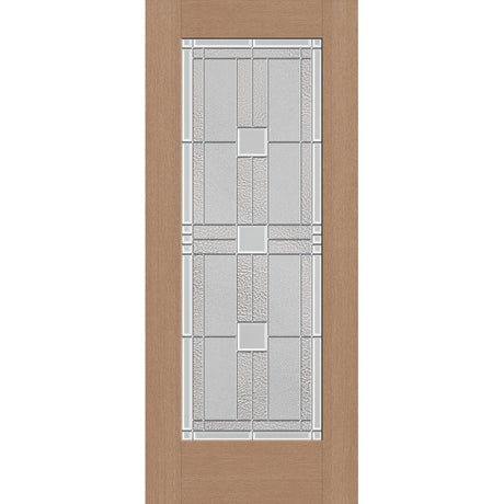 Austin flush glazed hurricane-rated fiberglass entry door, full lite, 34" x 80", tan woodgrain finish, Satin Nickel caming