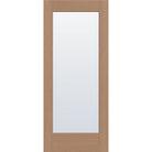 Clear flush glazed hurricane-rated fiberglass entry door, full lite, 34" x 80", tan woodgrain finish