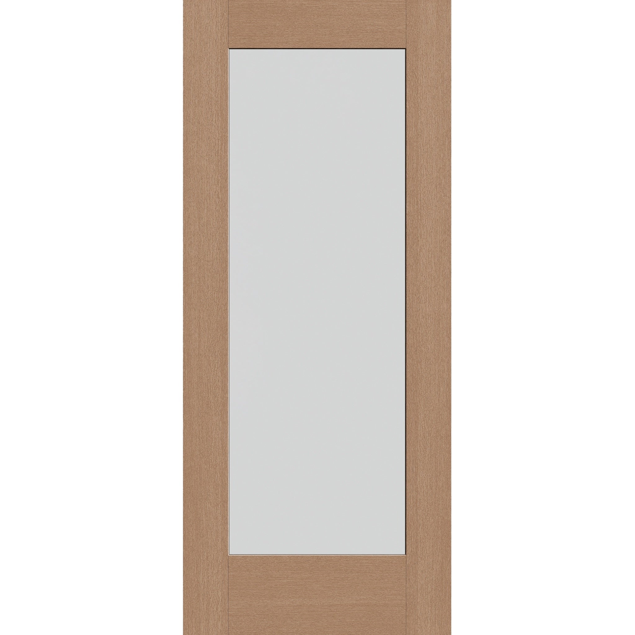 Frost flush glazed hurricane-rated fiberglass entry door, full lite, 34" x 80", tan woodgrain finish