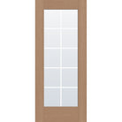 10 light grille flush glazed hurricane-rated fiberglass entry door, full lite, 34" x 80", tan woodgrain finish, white grilles between glass