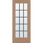 15 light grille flush glazed hurricane-rated fiberglass entry door, full lite, 34" x 80", tan woodgrain finish, black grilles between glass