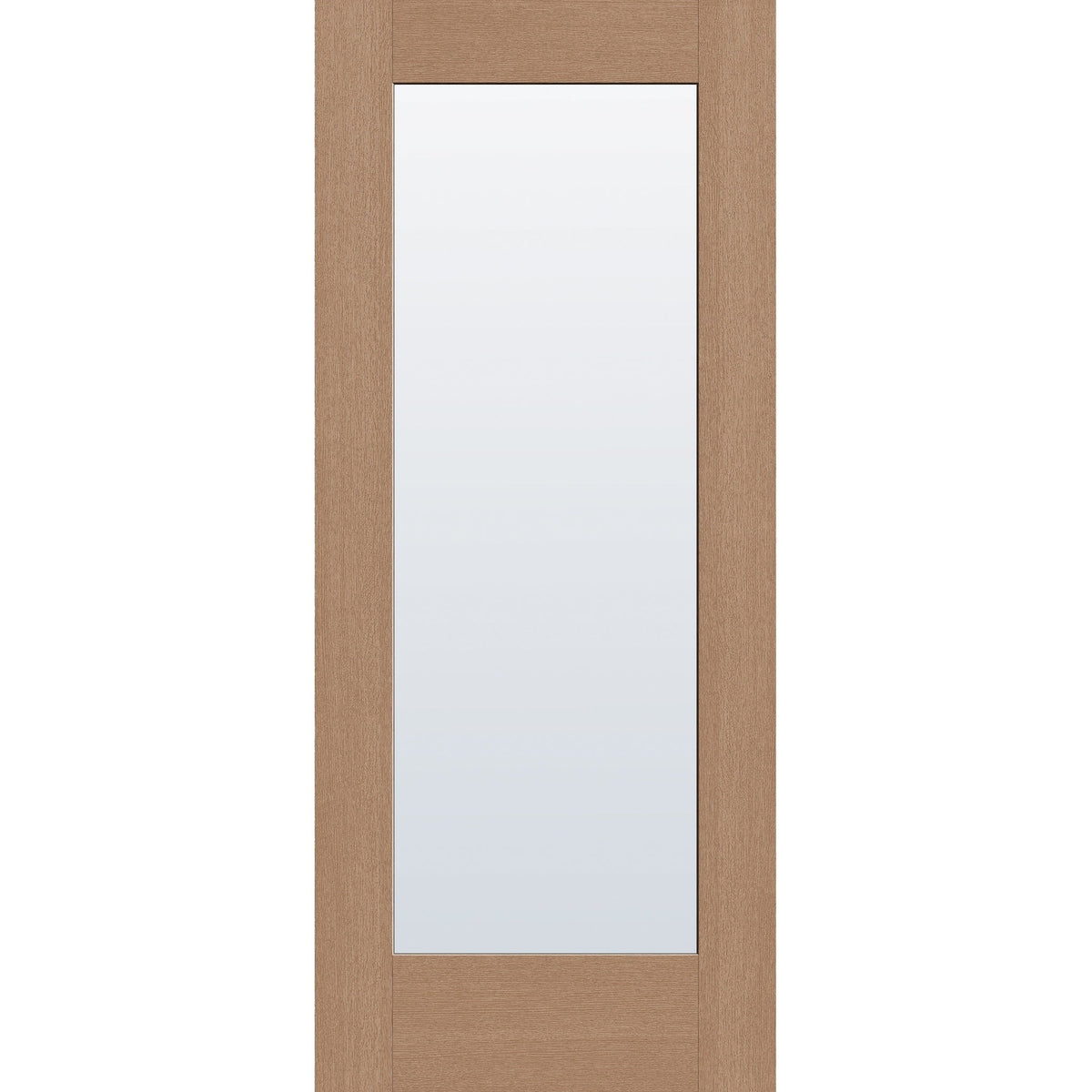Clear flush glazed fiberglass entry door, full lite, 34" x 80", tan woodgrain finish