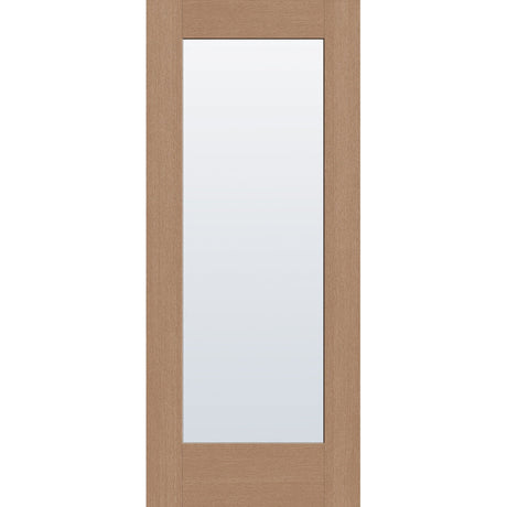 Clear flush glazed fiberglass entry door, full lite, 34" x 80", tan woodgrain finish