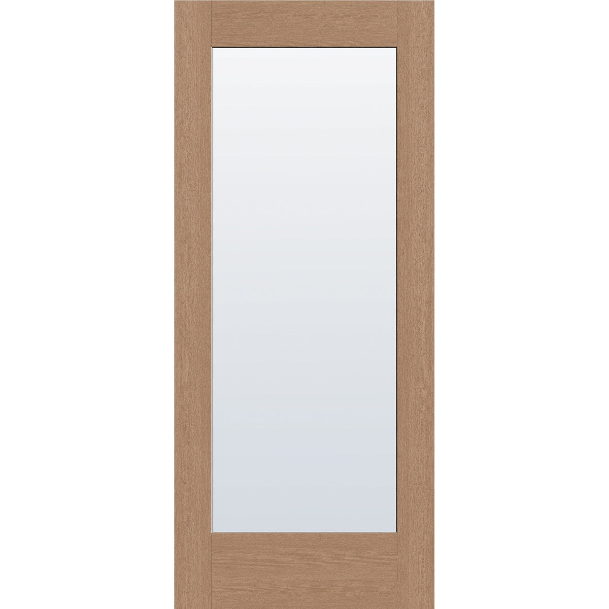 Clear flush glazed fiberglass entry door, full lite, 34" x 80", tan woodgrain finish