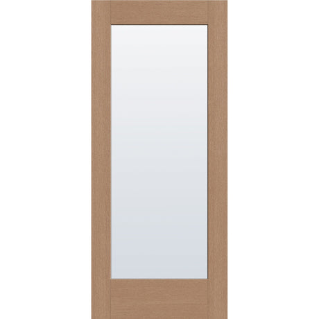 Clear flush glazed fiberglass entry door, full lite, 34" x 80", tan woodgrain finish