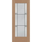 Dexter flush glazed fiberglass entry door, full lite, 34" x 80", tan woodgrain finish, Black Aluminum caming