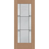 Dexter flush glazed fiberglass entry door, full lite, 34" x 80", tan woodgrain finish, Black Aluminum caming