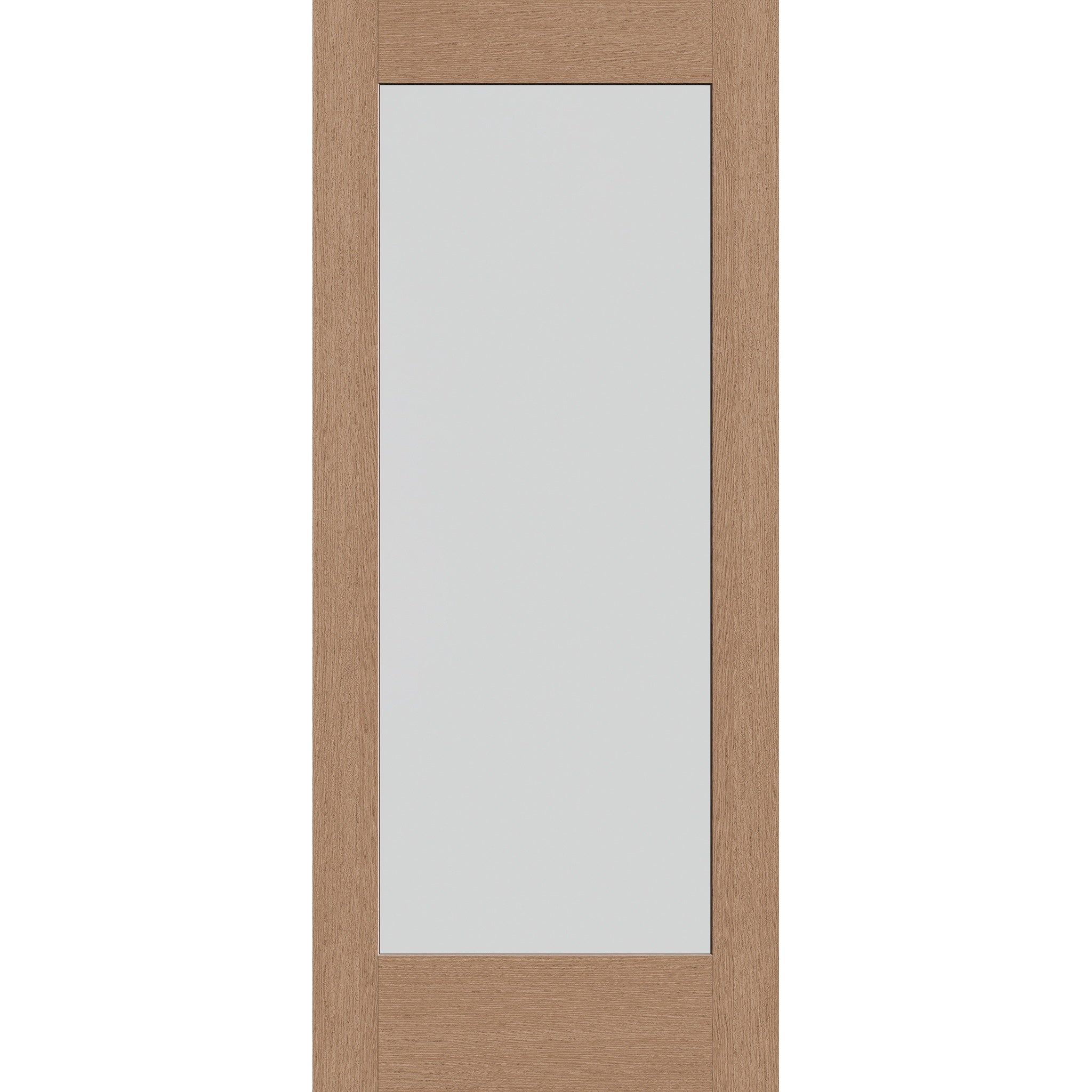 Frost flush glazed fiberglass entry door, full lite, 34" x 80", tan woodgrain finish