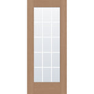 15 light grille flush glazed fiberglass entry door, full lite, 34" x 80", tan woodgrain finish, white grilles between glass