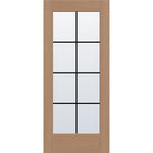 8 light grille flush glazed fiberglass entry door, full lite, 34" x 80", tan woodgrain finish, black grilles between glass