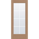 8 light grille flush glazed fiberglass entry door, full lite, 34" x 80", tan woodgrain finish, white grilles between glass
