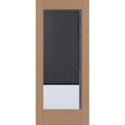 Raise & Lower Blinds flush glazed fiberglass entry door, full lite, 34" x 80", tan woodgrain finish, slate blinds