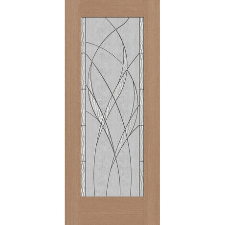 Waterside flush glazed fiberglass entry door, full lite, 34" x 80", tan woodgrain finish, Black Chrome caming