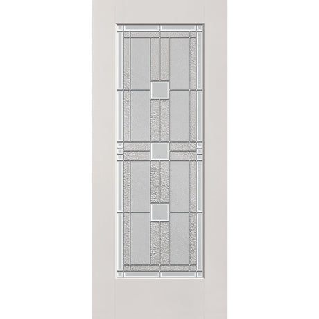 Austin flush glazed hurricane-rated fiberglass entry door, full lite, 34" x 80", white satin smooth finish, Satin Nickel caming