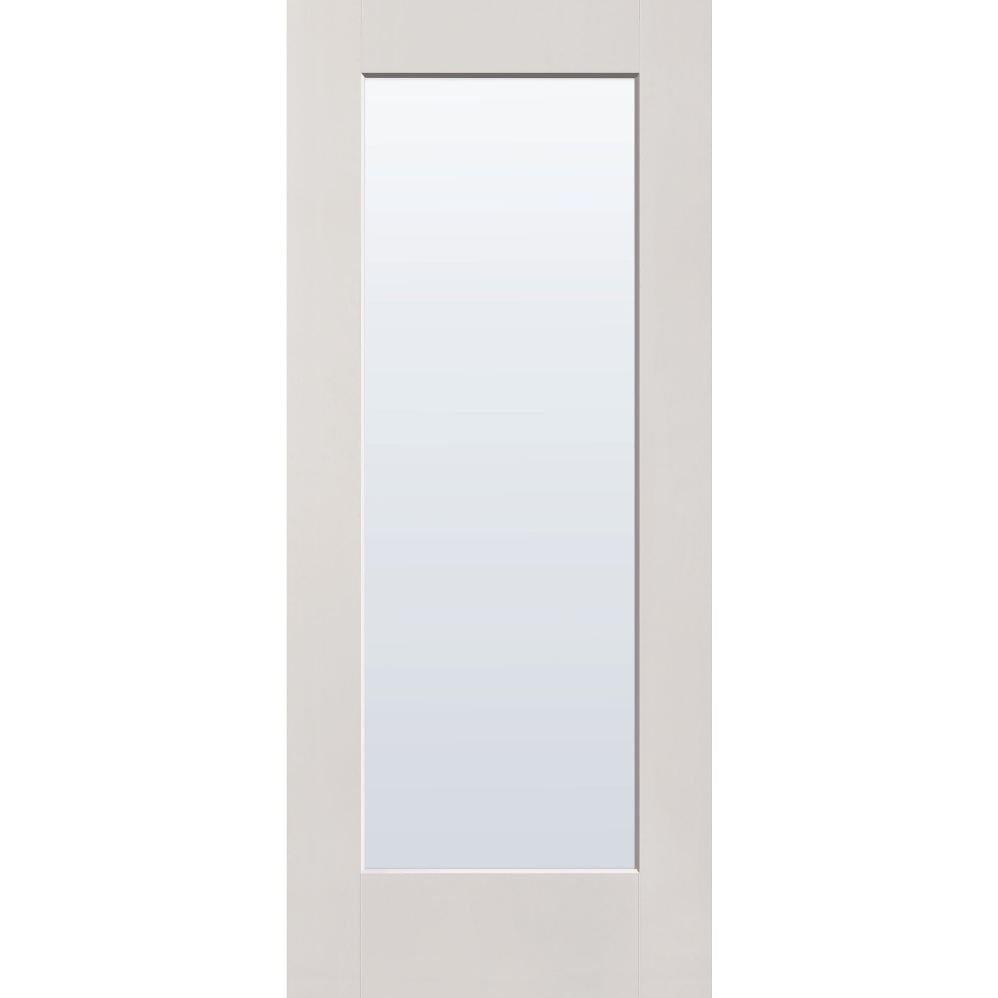 Clear flush glazed hurricane-rated fiberglass entry door, full lite, 34" x 80", white satin smooth finish