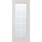 10 light grille flush glazed hurricane-rated fiberglass entry door, full lite, 34" x 80", white satin smooth finish, white grilles between glass