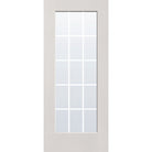 15 light grille flush glazed hurricane-rated fiberglass entry door, full lite, 34" x 80", white satin smooth finish, white grilles between glass