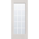 15 light grille flush glazed hurricane-rated fiberglass entry door, full lite, 34" x 80", white satin smooth finish, white grilles between glass