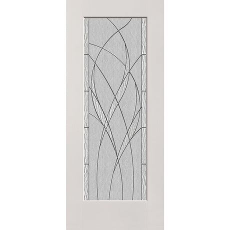 Waterside flush glazed hurricane-rated fiberglass entry door, full lite, 34" x 80", white satin smooth finish, Black Chrome caming