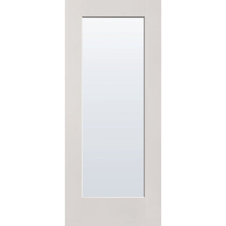 Clear flush glazed fiberglass entry door, full lite, 34" x 80", white satin smooth finish