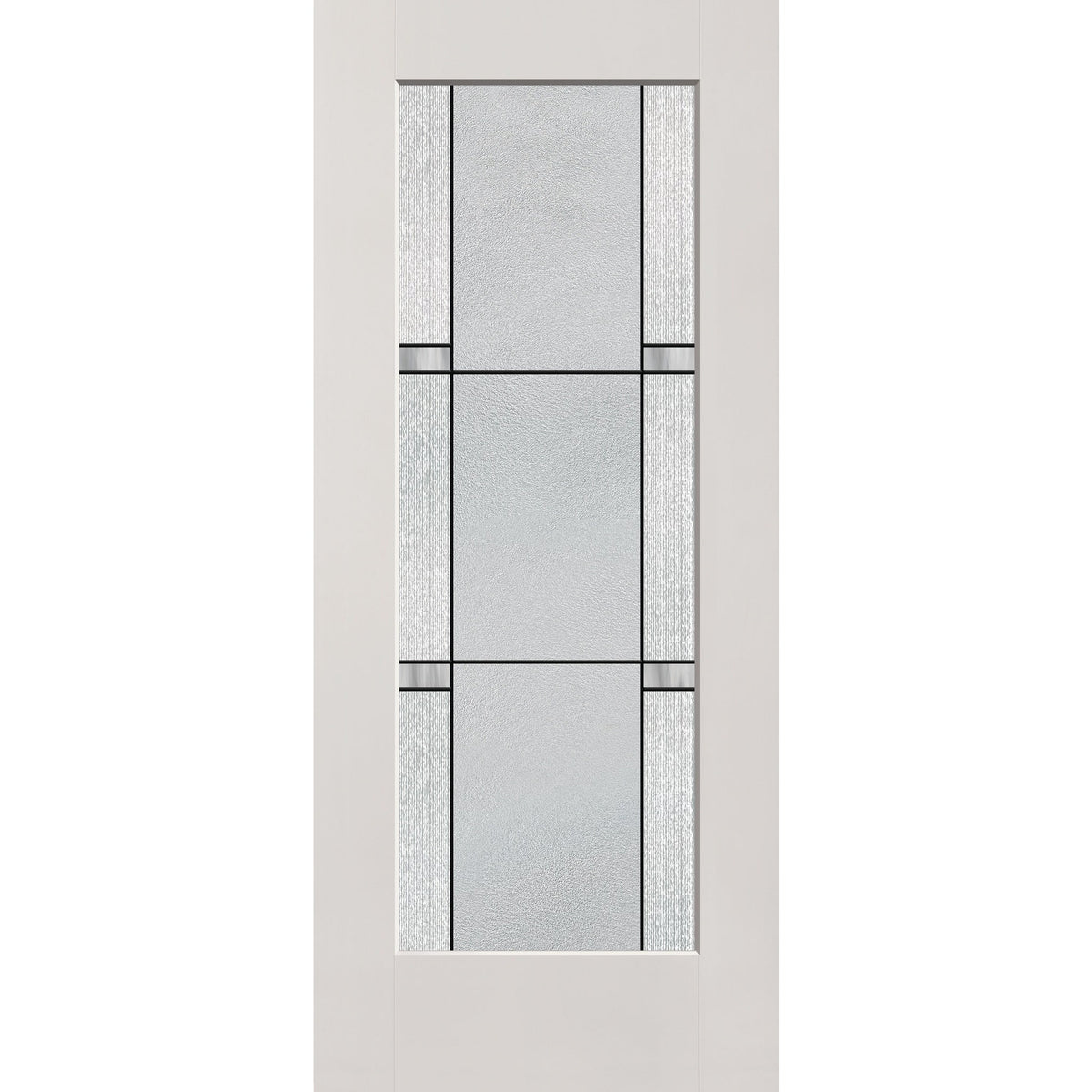Dexter flush glazed fiberglass entry door, full lite, 34" x 80", white satin smooth finish, Black Aluminum caming