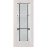 Dexter flush glazed fiberglass entry door, full lite, 34" x 80", white satin smooth finish, Black Aluminum caming