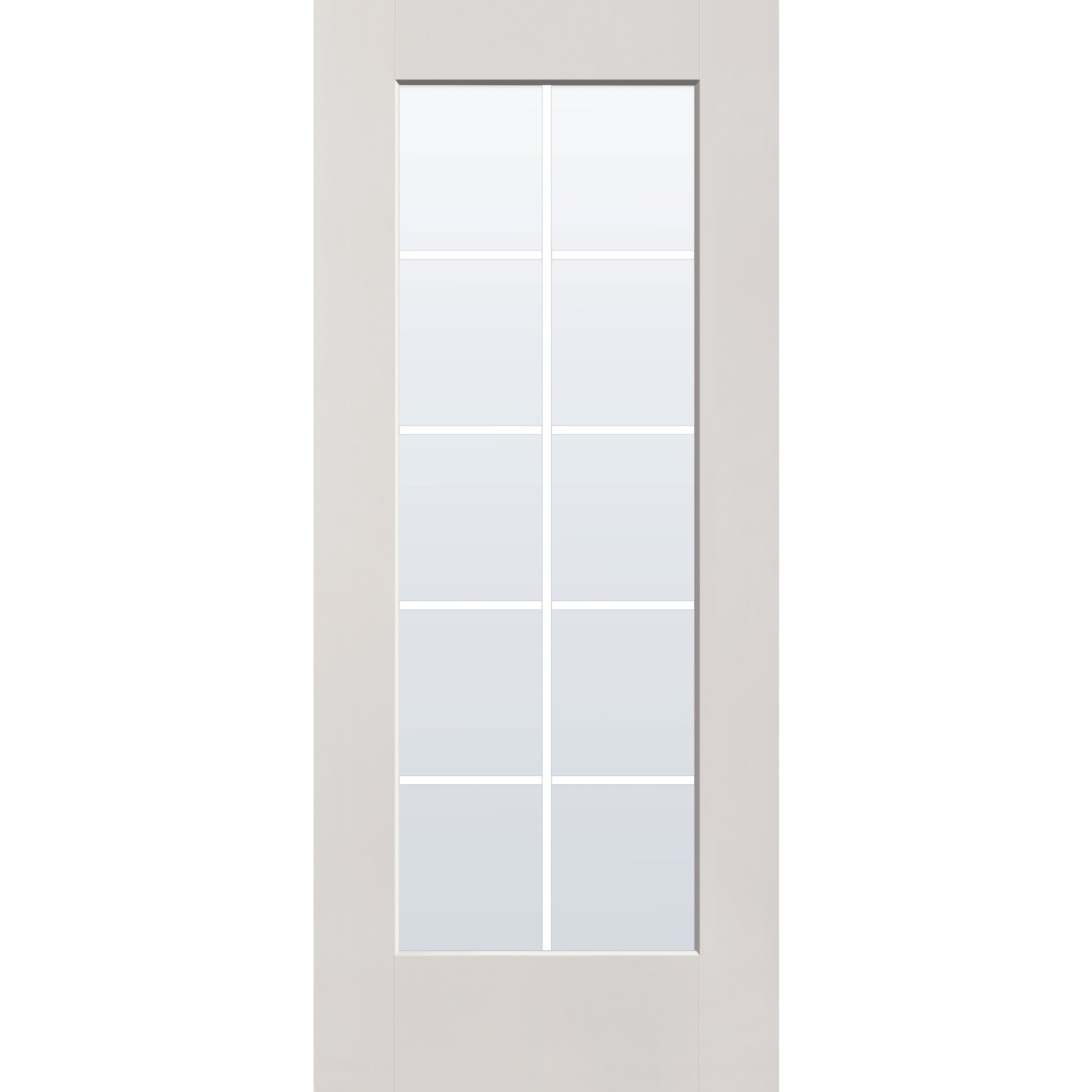 10 light grille flush glazed fiberglass entry door, full lite, 34" x 80", white satin smooth finish, black grilles between glass