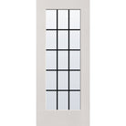 15 light grille flush glazed fiberglass entry door, full lite, 34" x 80", white satin smooth finish, white grilles between glass