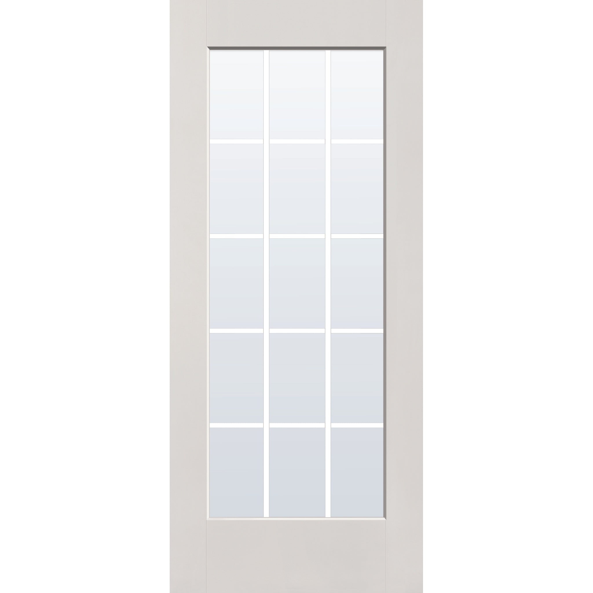 15 light grille flush glazed fiberglass entry door, full lite, 34" x 80", white satin smooth finish, white grilles between glass
