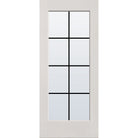 8 light grille flush glazed fiberglass entry door, full lite, 34" x 80", white satin smooth finish, black grilles between glass