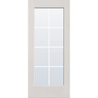 8 light grille flush glazed fiberglass entry door, full lite, 34" x 80", white satin smooth finish, white grilles between glass