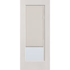 Raise & Lower Blinds flush glazed fiberglass entry door, full lite, 34" x 80", white satin smooth finish, white blinds