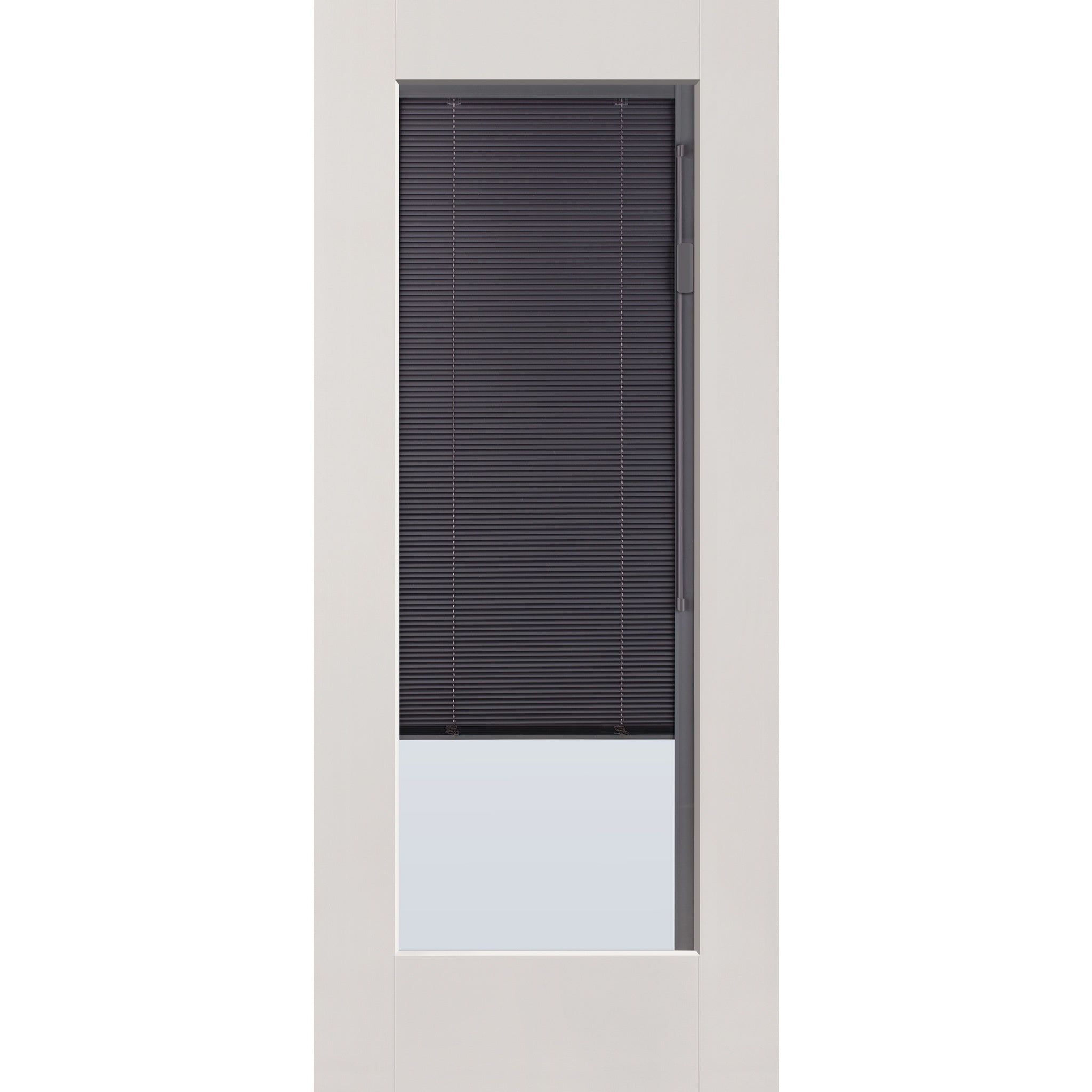 Raise & Lower Blinds flush glazed fiberglass entry door, full lite, 34" x 80", white satin smooth finish, slate blinds