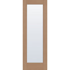 Clear flush glazed hurricane-rated fiberglass entry door, full lite, 34" x 96", tan woodgrain finish