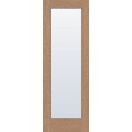 Clear flush glazed hurricane-rated fiberglass entry door, full lite, 34" x 96", tan woodgrain finish