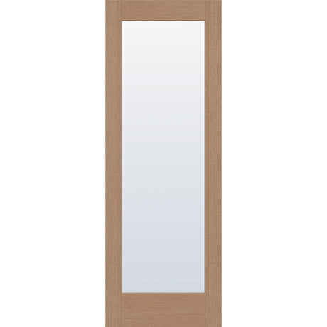 Clear flush glazed hurricane-rated fiberglass entry door, full lite, 34" x 96", tan woodgrain finish