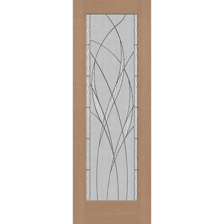Waterside flush glazed hurricane-rated fiberglass entry door, full lite, 34" x 96", tan woodgrain finish, Black Chrome caming