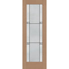 Dexter flush glazed fiberglass entry door, full lite, 34" x 96", tan woodgrain finish, Black Aluminum caming