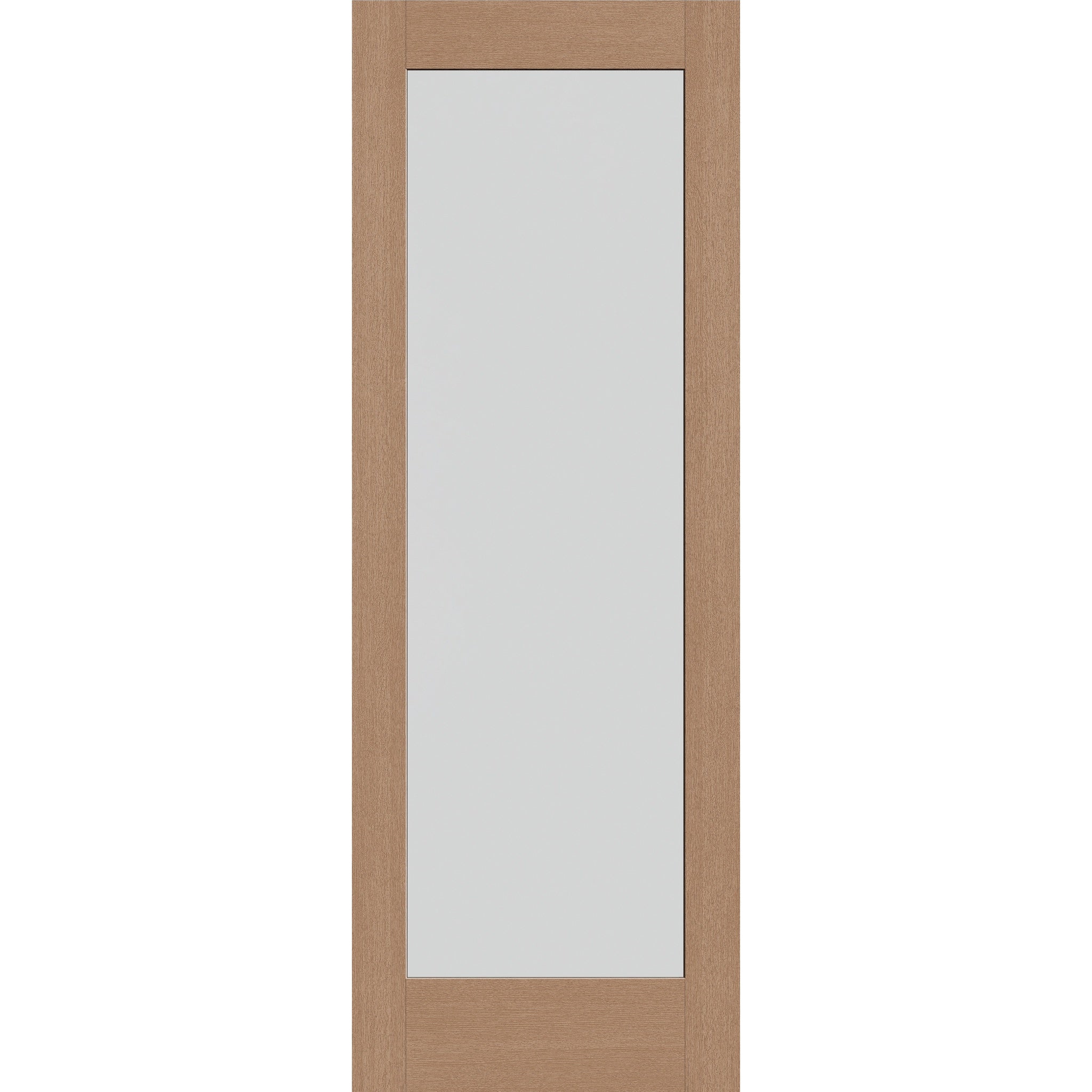 Frost flush glazed fiberglass entry door, full lite, 34" x 96", tan woodgrain finish