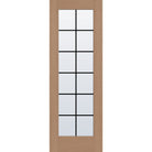 12 light grille flush glazed fiberglass entry door, full lite, 34" x 96", tan woodgrain finish, black grilles between glass